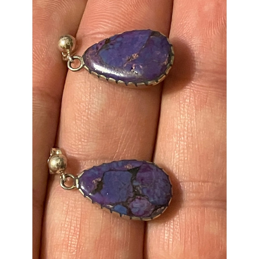 Beautiful Vibrant Purple-Copper Turquoise set in 925 Dangle Earrings - Picture 7 of 15